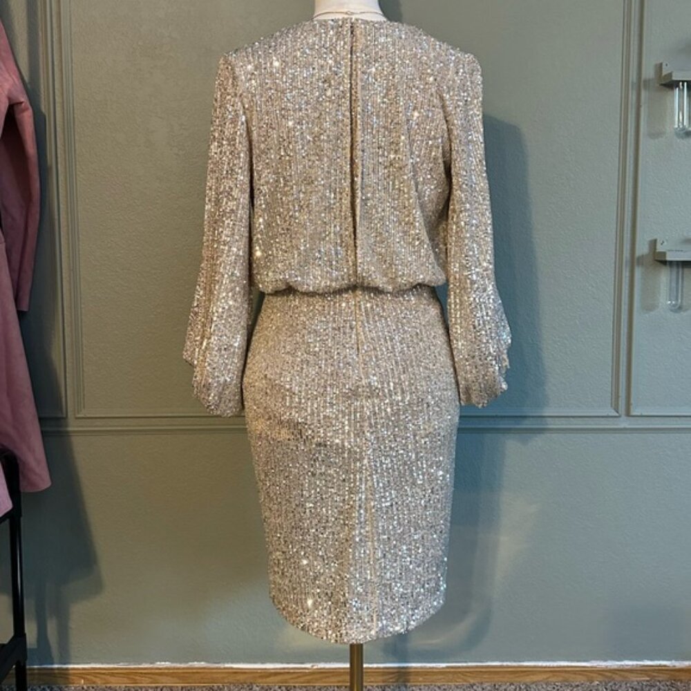 Eliza J Gold Sequin Faux Wraparound Dress - Picture 2 of 3